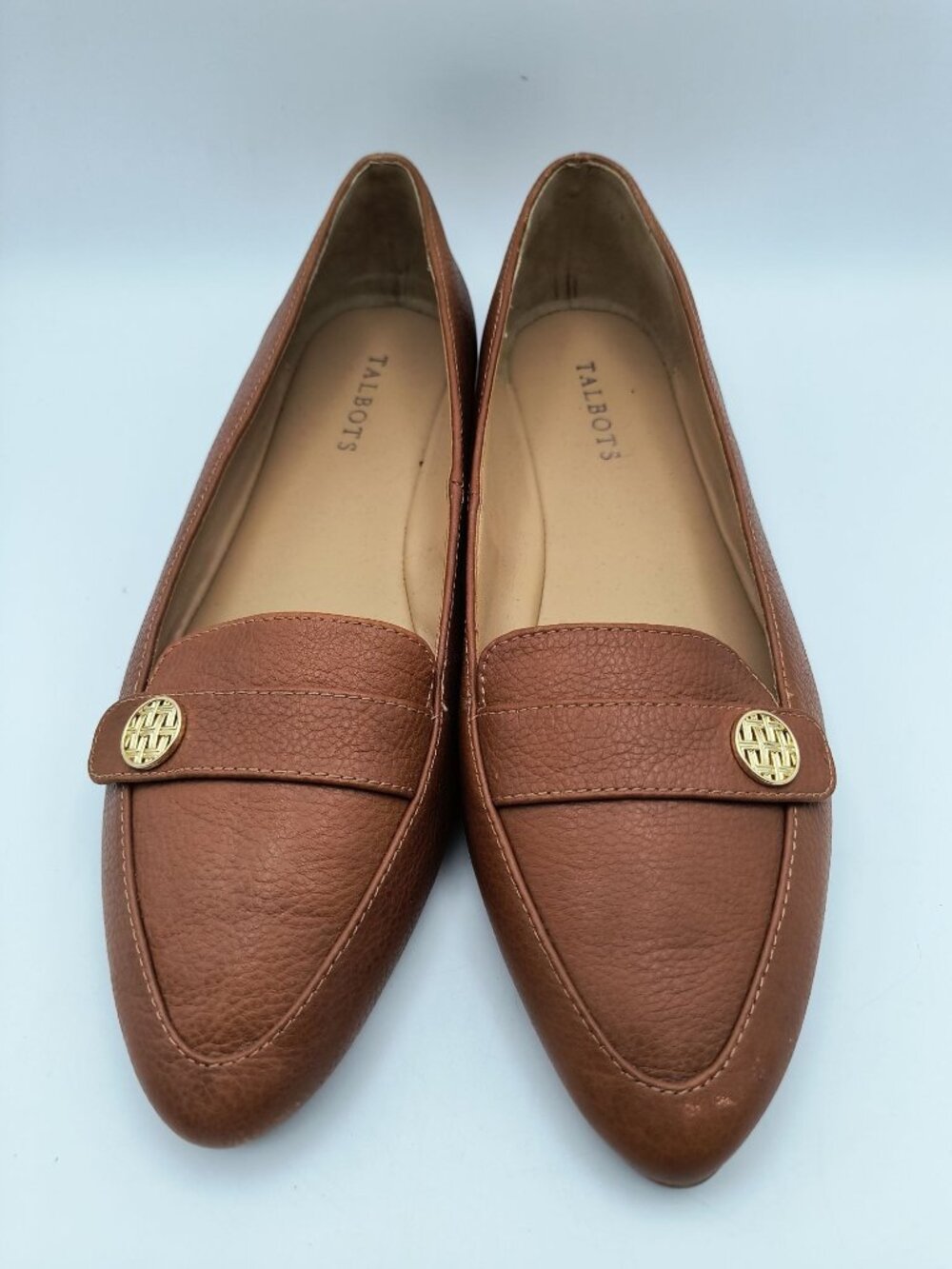 Talbots Womens Brown Leather Loafers With Gold Accent Size 9.5M